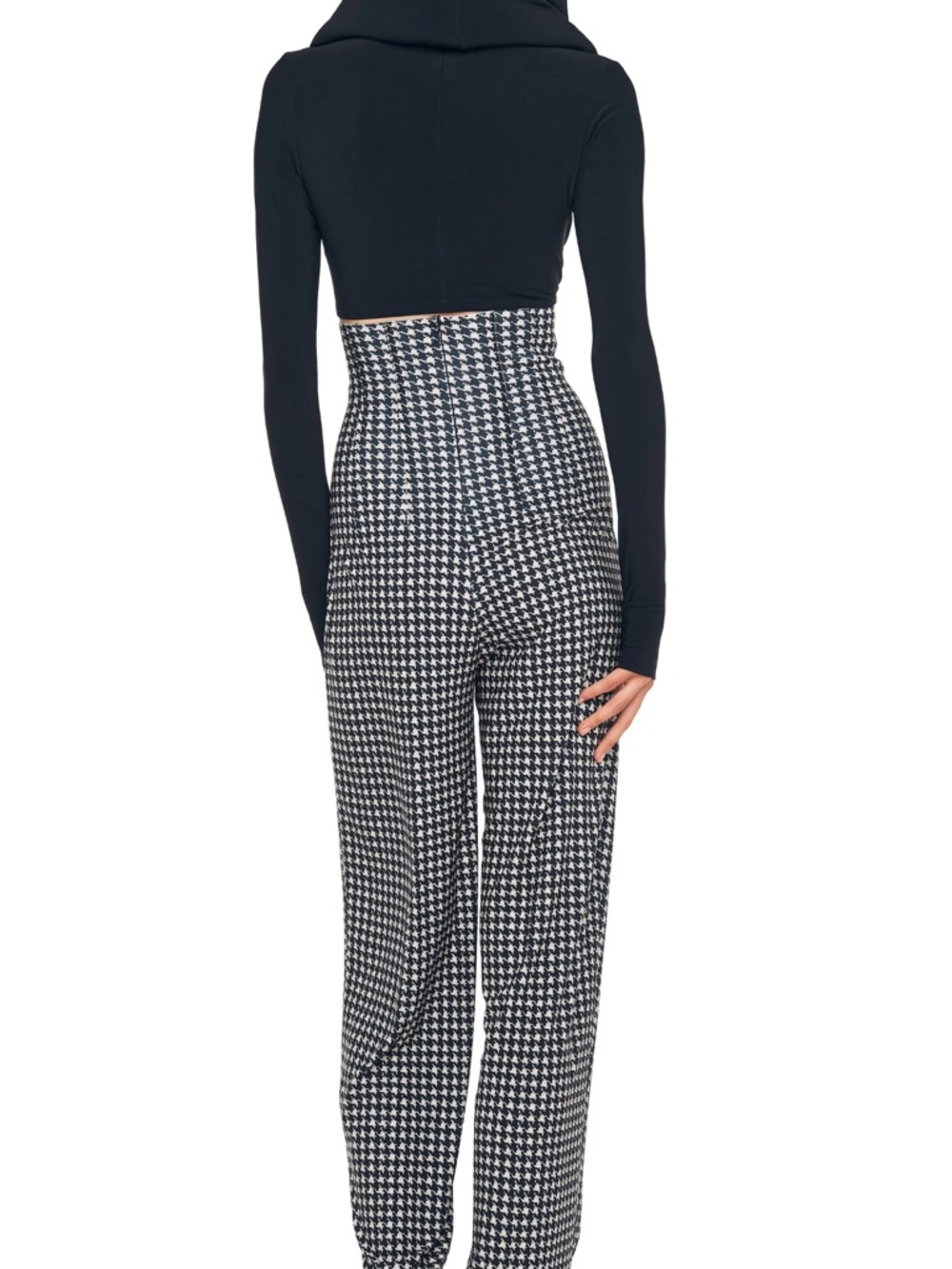 Norma Kamali Black and White Houndstooth Maxi Wide Leg High Waist pants - Picture 4 of 15